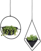 Metal Hanging Planters Set of 2 Modern Indoor Plant Hanger with Round and Diamond Pots, Geometric Small Wall and Ceiling Hanging Plant Holders for Succulents and Herbs, Black Finish - Image 2