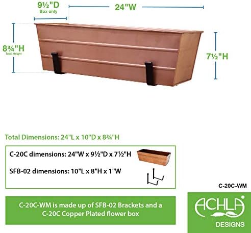 Achla Designs Medium Copper Flower Box with Wall Brackets - Image 2