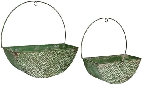 2-Piece Green Metal Planter Wall Hanging Baskets Decor Half-Moon Wall Mount Planter Set for Shabby Chic Farmhouse Outdoor Indoor Wall Decor - Image 3