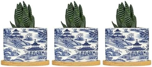 Nanjing Blue and White Chinoiserie Ceramic Planter Asian Snake Plant Live Indoor with Pot with Drainage Holes and Saucers Pot for Home Office Decoration by BRUYU5SE
