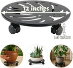 2-Pack 12" Round Metal Plant Caddy with Wheels Heavy-Duty Large Rolling Plant Stand Indoor Outdoor Wheeled Planter Dolly Cart Coaster Flower Pot Mover Roller Base, Garden Trolley - Image 2