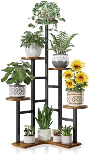 6 Tier Plant Stand Indoor Outdoor Metal Wood Tall Corner Plant Shelves by Unknown
