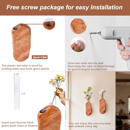 Flower Vase Pots Wall Planters Holder for Indoor Plants Hanging Planters Wall Vase Wooden Plant Hanging Farmhouse Wall Art Decor for for Entryway Hallway Bathroom Living Room, Dining Room - Image 2
