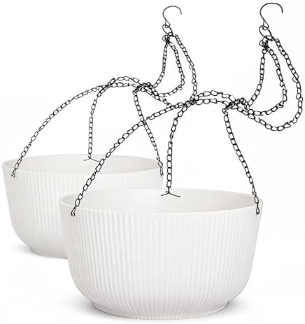 Dexceder 9.8 Inch Self Watering Hanging Planter (2 Pack, White) by Dexceder