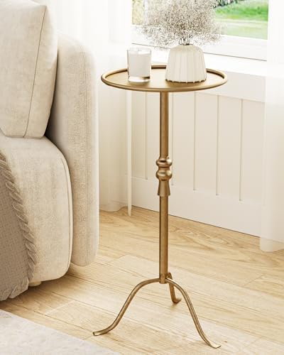 25.6" Vintage Round Pedestal End Table with Tray Top, Bronze by AEPOALUA