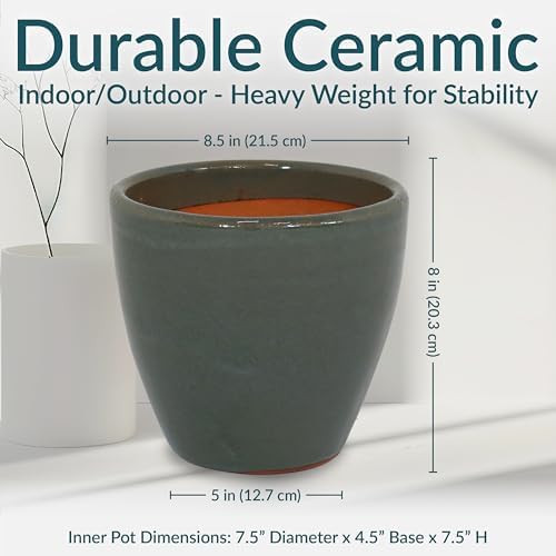 Sunnydaze 8-Inch Outdoor Glazed Ceramic Plant Pot - Gray - Image 5