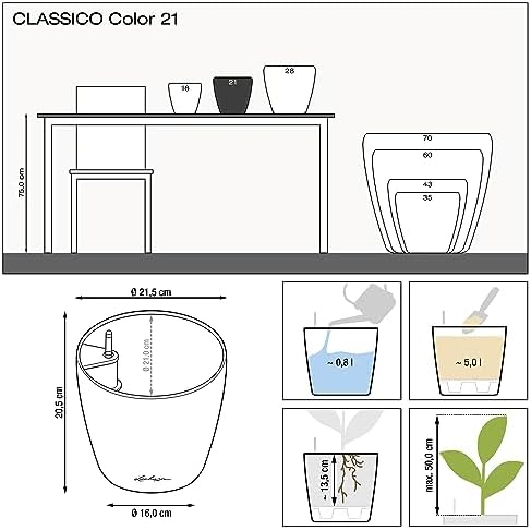 Lechuza Classico Color 21 White, Self-Watering Small Round Planter, D8.3 H7.9 in - Image 4