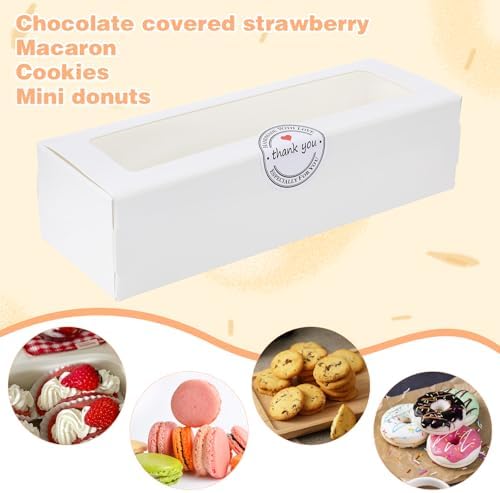 100 Pack White Macaron Boxes with Clear Window, Pastry Boxes with 100 Pcs Stickers, Packaging for 6-10 Macarons, Cookies, Truffles, Wedding DIY Gift Giving, 8x3x2 Inches - Image 4