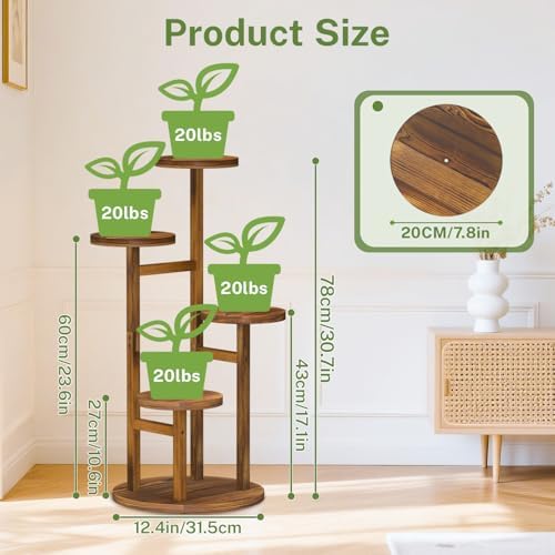 iDavosic.ly 4 Tier Wood Plant Stand Indoor Outdoor Corner Tall Shelf, Brown - Image 4