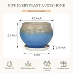 8.3 Inch Modern Ceramic Plant Pot with Drainage Hole and Mesh Net, Indoor Outdoor Planter with Saucer & Gardening Glove, Pots for Succulents, Flowers, Large Plants, Blue - Image 6