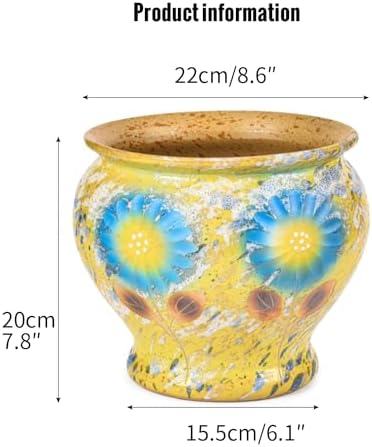 Sungmor 9 Inch Hand Painted Ceramic Succulent Plant Pots - Yellow & Daisy - Image 4