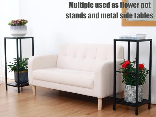 Party Zealot 2 Packs of 2-Tier Tall Metal Square Plant Stand 31” Heavy-Duty Modern Flower Pot Rack for Indoor Living Room, Corner Side Table for Outdoor Patio, Garden Planter Holder, Black, Leaf - Image 7