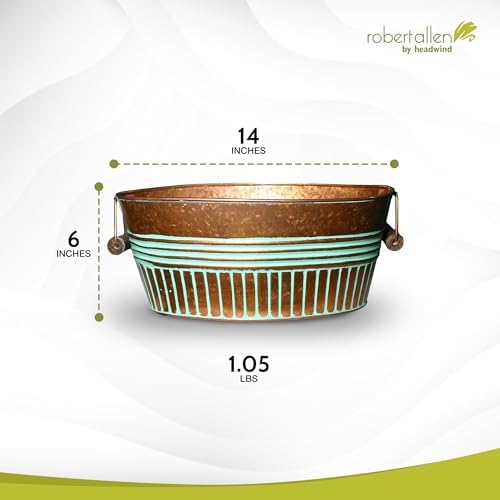 Headwind Vintage Collection 14-Inch Vintage Copper Oval Galvanized Tub with Handles – Metal Beverage Tub & Party Drink Bucket, Galvanized Bucket, Water Trough & Decorative Oval Planter by Robert Allen - Image 2