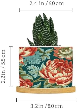 Chinoiserie Coral Peony Floral Ceramic Planters Floral Botanical Painting Planters for Indoor Plants with Drainage Holes and Saucers Pot for Pots Outdoor Indoor Plants - Image 2