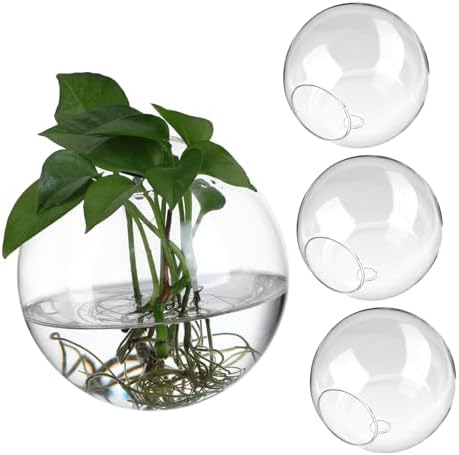 4pcs Wall Propagation Planters Glass Globe Hanging Terrarium Station Transparent Glass Vases for Hydroponics Plants Home Office Living Decor by COSMEVIVI