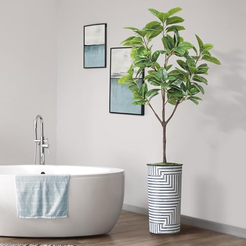 Artificial Tree in Modern Geometric Pattern Planter, Fake Rubber Silk TRE for Indoor and Outdoor Home Decoration - 70" Overall Tall (Plant Pot Plus Tree) - Image 6
