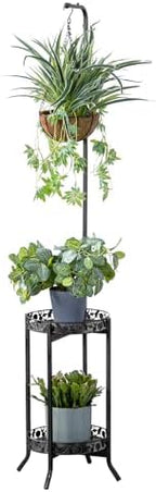 COPREE 2-tier Hanging Plant Stand, Space-Saving Iron Planter Shelves Flower Pot Organizer Rack Multiple Flower Pot Display Holder Shelf Indoor Outdoor Heavy Duty Planter Shelving Unit by COPREE