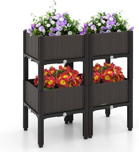 GIANTEX 4 Pcs Raised Garden Bed, Elevated Planter Box Kit W/ 16 Legs, 4 Planter Boxes, Self-Watering System, Drainage Holes, Indoor & Outdoor Vegetable Fruit Flower Herb Growing Box by Giantex