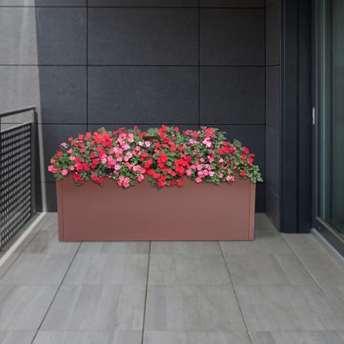 TFCFL Metal Rectangular Planter Box,Galvanized Steel Long Box Planter Modern Outdoor Planters,Outdoor Planters for Porch Patio Garden (38x15x15in,Brown) - Image 2