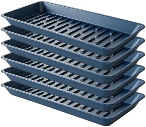 6 Pack Plastic Plant Trays Rectangular 14 Inch, Indoor Outdoor Plant Saucers with Drip Protection, Windowsill Planter Tray, 7 x 14.5 Inches, Blue by Afrine