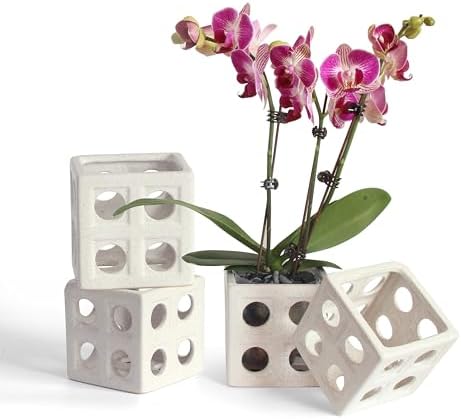 Gnliny Ceramic Orchid Pot, 4" Cube Breathable Planter for Air Plants, White by Unknown