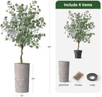Artificial Tree in Geometric Pattern Planter, Fake Eucalyptus Silk Tree for Indoor and Outdoor Home Decoration - 66" Overall Tall (Plant Pot Plus Tree) - Image 3