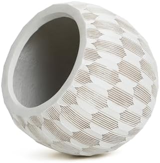 LuxenHome 14" Dia Round Concrete Planter, Flower Pot for Plants - Image 7