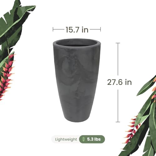 27.6" Tall Planter | Eco-Friendly, Durable, Lightweight | Indoor/Outdoor Use, All-Weather, Contemporary Design by Brazilian Artisans - Black - Image 5