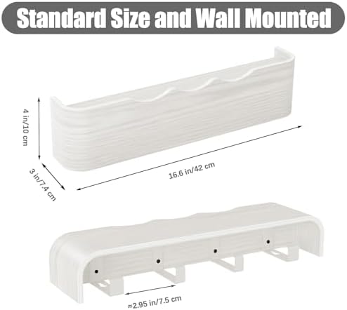 Coat Rack Wall Mount with Shelf 4 Hidden Hooks Modern Wooden Key Holder Entryway Organizer for Hallway Bedroom Bathroom Home Decor Storage for Hanging Coats Hats Bags Towels, Wave-Shape White - Image 3