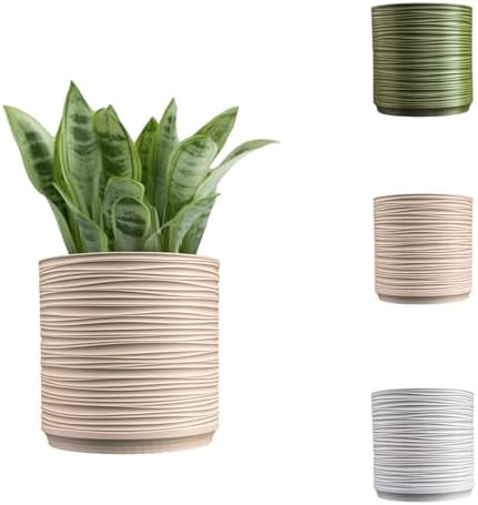 Eyely ASU2004B-2SET Cleo MidCentury Modern Indoor Ripple Eco-Friendly 3D Printed Planters with Drainage, Chalk (Set of 2) - Image 4