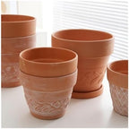 Flower pots 2Pcs Red Terracotta Planter Vintage Cameo Outdoor Indoor(Without Tray) - Image 4