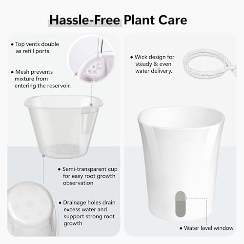 10 Pack 4" Self Watering Small White Plant Pots for Indoor Plants, Clear Inner Cup, Water Level Indicator, Drainage Holes & Wick, for Cuttings, Seedlings, Herb, African Violet, Hoya, Begonia - Image 4