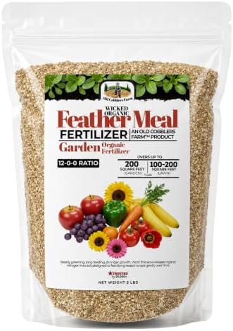 Old Cobblers Farm™ Wicked Organics Feather Meal Fertilizer - Slow Release Organic Nitrogen Plant Food for Corn, Brassicas, Garlic and Long Season Crops (5 lbs | 10 lbs | 15 lbs | 20 lbs) (5lbs) by OldCobblersFarm