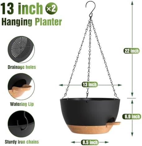 13 Inch Large Self Watering Hanging Planters 2 Pack with Saucers - Image 4