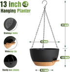 13 Inch Large Self Watering Hanging Planters 2 Pack with Saucers - Image 4