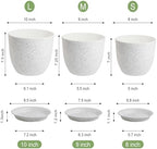 WSMKSZ 10/9/8 inch Medium Plant Pots, Set of 3 Modern Decorative Plastic Planters with Drainage Holes and Saucers for Garden House Plants, Flower Pots for Indoor Outdoor Plants, Speckled White - Image 3
