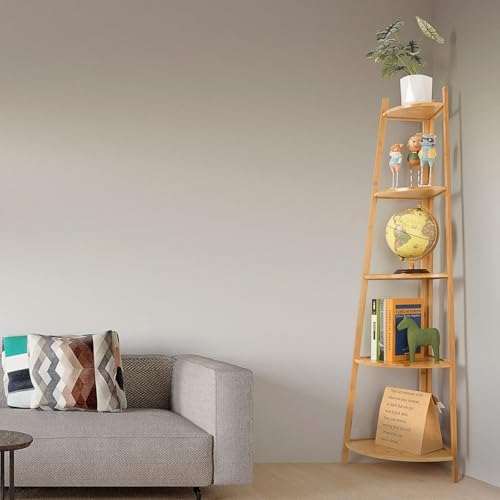 Bamboo Corner Shelf Stand for Display, 59'' Tall Storage Rack, 5-Tier Shelf for Organize - Image 6