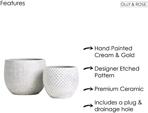 Olly & Rose Ceramic Cream Gold Plant Pot Set 2-6.8" and 5.5" Indoor Planters Cement Outdoor Flower Pots - Image 6