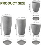 ZMTECH 4 Pack Plastic Planters 21/18/12/10in, Indoor Outdoor Round Planter for Porch, Large Plant Pot with Drainage Hole for Home Garden Front Door, Modern Decorative Pots for Plants (Light Gray) - Image 2