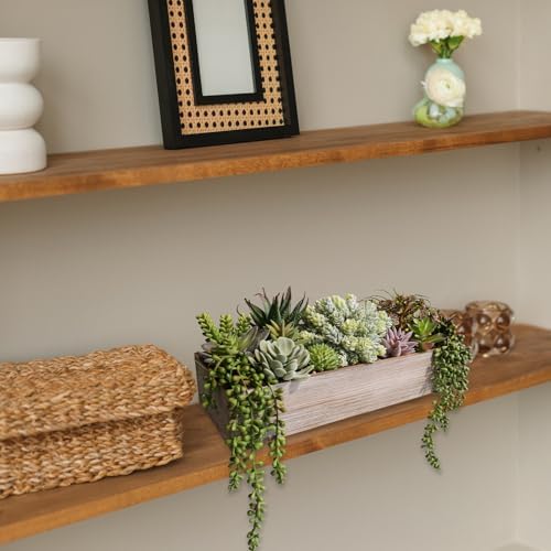 Winlyn 15" Artificial Succulents Plants Arrangement Fake Succulent Plants in Whitewashed Rectangular Wooden Planter Box Faux Potted Plant Decor for Home Windowsill Shelf Farmhouse Table Centerpiece - Image 3
