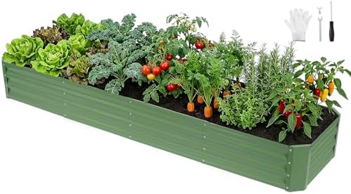 INNO STAGE 8×2×1FT Galvanized Metal Raised Garden Planter Bed, Oliver Green by INNOSTAGE