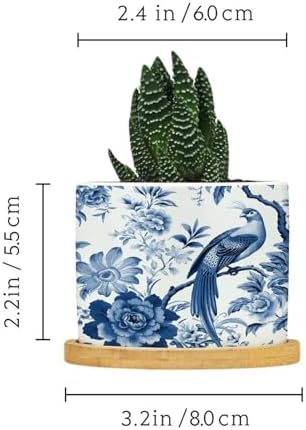 Blue Indigo Floral Chinoiserie Ceramic Planters Asian Navy Bird Snake Plant Live Indoor with Pot with Drainage Holes and Saucers Pot for Outdoor Garden Home Plant - Image 2