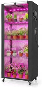 Indoor Greenhouse with Grow Light - 5 Tier DIY Plant Shelf with Cover, 4 Pack 48W Full Spectrum Grow Lights with Timer & 3 Color Mode for Indoor Plants, Seed Starting, Seed Tray 22x11.8x61 Inches by Unknown