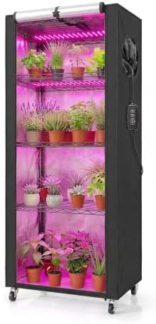 Indoor Greenhouse with Grow Light - 5 Tier DIY Plant Shelf with Cover, 4 Pack 48W Full Spectrum Grow Lights with Timer & 3 Color Mode for Indoor Plants, Seed Starting, Seed Tray 22x11.8x61 Inches by Unknown