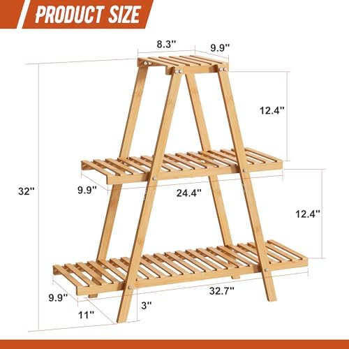 GHWIE Plant Stand Indoor Plant Shelf Outdoor bamboo Plant Rack, 3 Tiers Ladder Plant Holder Flower Stand for Living Room Balcony Garden Patio,Living Room Boho Home Decor for Gardening Gifts (Natural) - Image 7