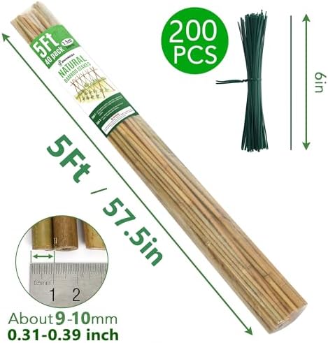 SWANGSA 40 Pack Bamboo Stakes for Plant 5 Feet(57.5inch), Bamboo Sticks Plant Support Garden Stakes Poles with 200pcs Twist Ties for Tomatoes, Beans, Potted Plants, Indoor and Outdoor Climbing Plants - Image 5