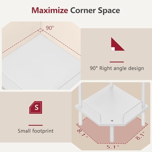Tajsoon 3 Tier Corner Shelf Stand, Standing Corner Shelf Unit, White - Image 5