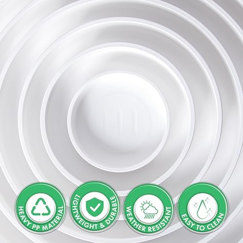 Phoenix Vine 8 Inch Plastic Plant Saucer Water Drip Tray, Heavy Sturdy Round Plant Drainage Tray for Indoors Outdoor, Set of 2, Matte White, 21-TY-8W-2 - Image 4