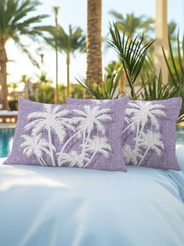 Coastal Palm Tree 12x20 Waterproof Outdoor Lumbar Pillows Set of 2 with Inserts, Tropical Plants Botanical Vintage Purple Patio Decorative Cushion Pillows for Outdoor Sofa Bench Porch Balcony - Image 5