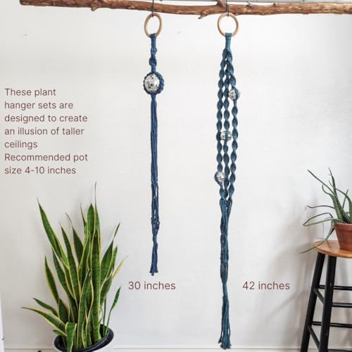 Set of 2 Macrame Plant Hanger Disco ball decor Hanging planters for indoor plants Cool gifts for plant lovers Boho plant pots plant stand indoor Hanging planters for outdoor plants (Peacock Blue) - Image 5